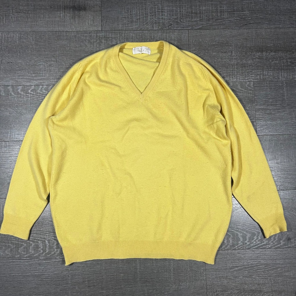 Royal Pringle 100% Cashmere V-Neck Sweater Yellow Made in Scotland Mens 2XL